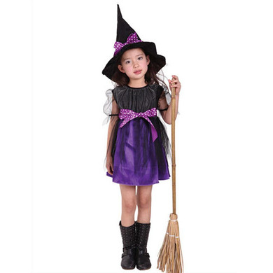 Kids Girls Halloween Costumes Witch Dress With Hat