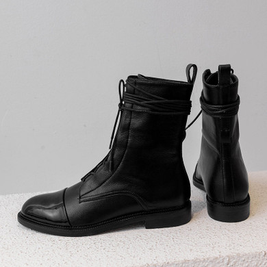 Fashion Women Martin Boots Genuine Leather Lace Up Ladies Ankle Boots Handmade Soft Leather Autumn Basic Shoes Woman