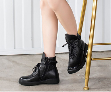 Women Ankle Boots Genuine Leather Short Plush Warm Ladies Short Booties Motorcycle Boots Woman Black Fashion Shoes