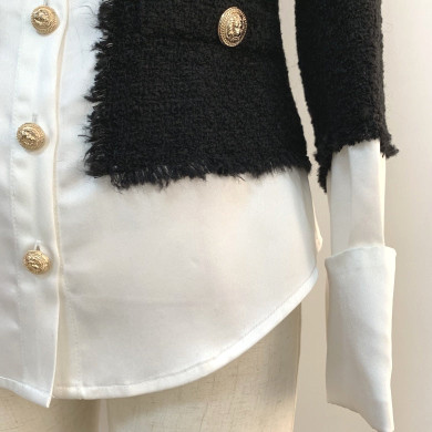 HIGH QUALITY 2020 Newest Fashion Designer Jacket Women's Lion Buttons Satin Wool Blend Patchwork Tweed Jacket
