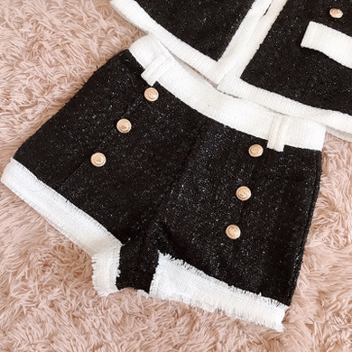 HIGH QUALITY New Stylish Fall Winter 2020 Designer Suit Set Women's Color Block Lion Buttons Tweed Blazer Jacket Shorts Set