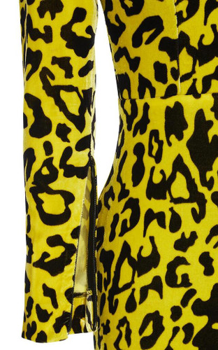 High Quality Celebrity Yellow Long Sleeve Leopard Print Dress Evening Party Dress