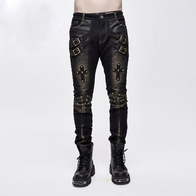 Devil Fashion Punk Men's Studded Leather Patchwork Pocket Retro Halloween Casual Pants Cargo Pants Men