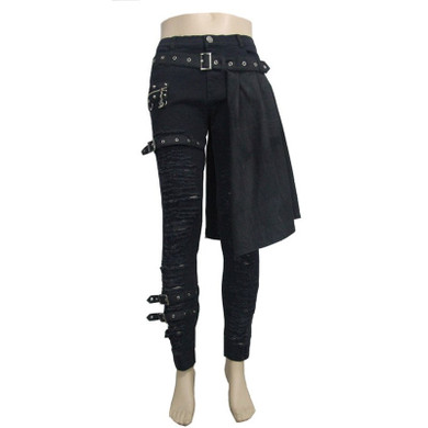 Devil Fashion Punk Men's Detachable Pants Punk Gothic Black Scottish Pants Men's Casual Cotton Pants with Hole Pants