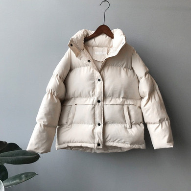 Fashion Wide-waisted Women Parkas  Autumn Winter New Stand Collar Loose Cotton Wild Coat Thick Warm Solid Color Coats Women