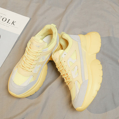 Green Chunky Platform Sneakers Women 2020 Spring Casual Lace Up Wedges Shoes Woman Breathable Mesh Vulcanized Shoes Mujer