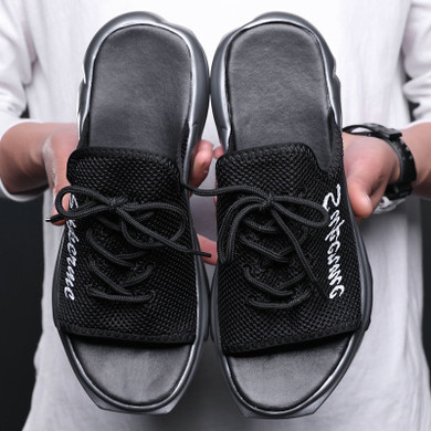 Air cushion slippers Men vacation wearproof antiskid slipper with soft sole mesh slipper for summer lace up slipper