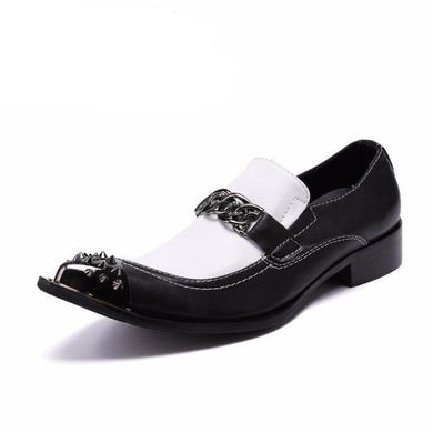 Men's Flats Fashion Brand Designer Dress Shoes Black and White Chain Casual Shoes for Men Wedding and Party Shoes