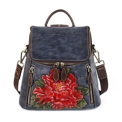 Cowhide Girls Rucksack Female 3 Use School Daypack Travel Shoulder Bag Knapsack Flower Pattern Women Backpack Genuine Leather Cowhide Girls Rucksack Female 3 Use School Daypack Travel Shoulder Bag Knapsack Flower Pattern Women Backpack Genuine Leather