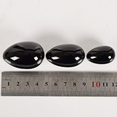 Undrilled Certified Natural Black Obsidian Yoni Egg (Set of 3)
