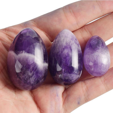 Undrilled Certified Natural Amethyst Yoni Egg (Set of 3)