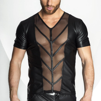 Faux Leather & Mesh T-Shirt Faux Leather & Mesh T-Shirt