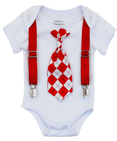 Newborn Boy Valentines Day Outfit with Tie and Suspenders Heartbreaker