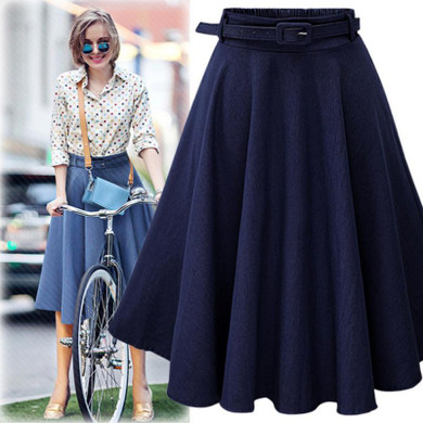 Denim Jeans A line High Elastic Waist Streetwear Midi Pleated Women's Skirt Denim Jeans A line High Elastic Waist Streetwear Midi Pleated Women's Skirt