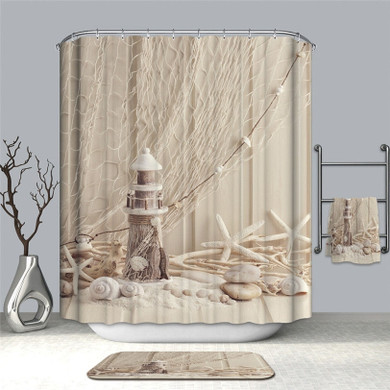 3D Printing Beach Bathroom Waterproof Polyester Fabric Shower Bath Curtain Hooks 3D Printing Beach Bathroom Waterproof Polyester Fabric Shower Bath Curtain Hooks