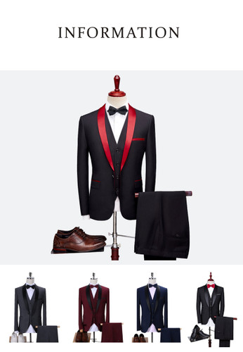 Shenrun Men Tuxedo Slim Fit Fashion Suit Wedding Shawl Lapel 3 Pieces Skinny Single Breasted Jacket Party Prom Singer Costume