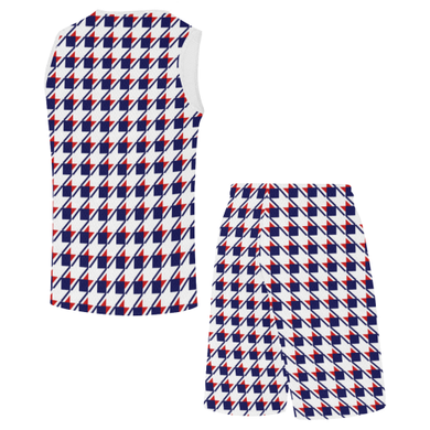 Red White Blue Houndstooth All Over Print Basketball Uniform