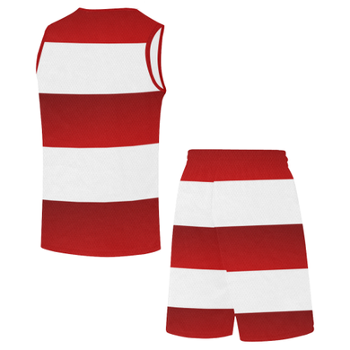 Red White Stripes All Over Print Basketball Uniform