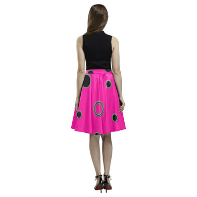 Black Polka Dots Melete Pleated Midi Skirt (Model D15)