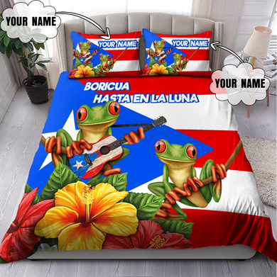 Personalized Coqui Play Music On Hibicus And Puerto Rico Flag Bedding Set