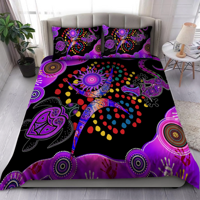 Aboriginal Naidoc Pattern Purple Turtle Lizard Bedding Set