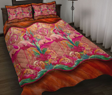 Pink Flamingo Birds Pattern Foral Bedding Set