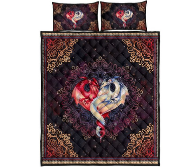 Galaxy Couple Dragons Red & White Pattern Mandala Bedding Set