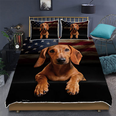 Red Dachshund American Flag Bedding Set