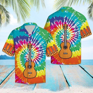 Tie-Dye Guitar Colorful Hippie Hawaiian Aloha Shirts