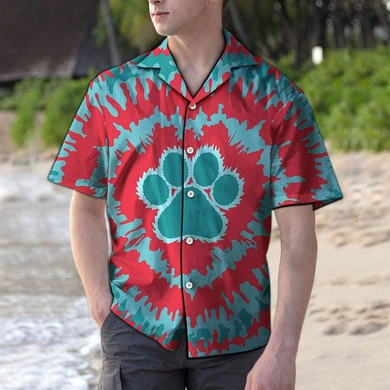 Tie-Dye Dog Footprint Hippie Hawaiian Aloha Shirts
