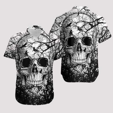 Skull Crow Black & White 3D Print Hawaiian Aloha Shirts
