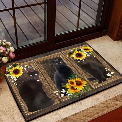 Black Cat Sunflower Frames 3D Print Door Mat