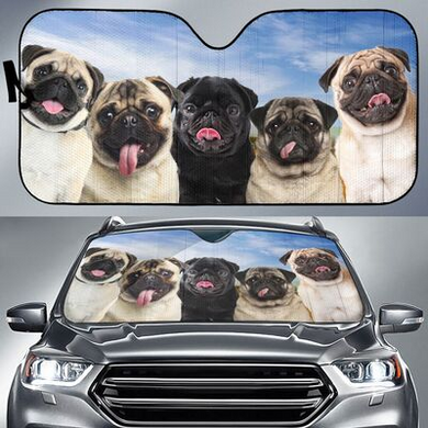 Five Pugs Driving 3D Print Car Windshield Auto Sunshade