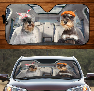 Couple Miniature Schnauzers Driving 3D Print Car Windshield Auto Sunshade