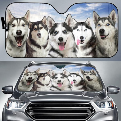 Five Dogs Husky Driving 3D Print Windshield Car Auto Sunshade