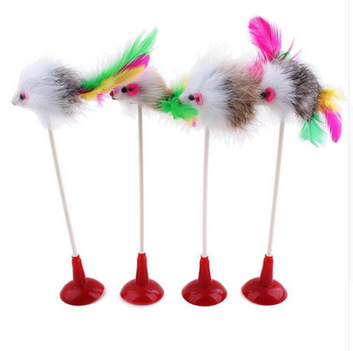 Feather False Mouse Bottom Sucker Playing Toys for Cats and Dogs Offer