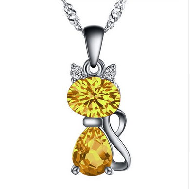 Unique Silver Plated Cat Pendant Austria Crystal Necklace Offer