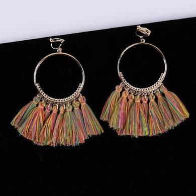 Bohemian Tassel Clip On Earrings