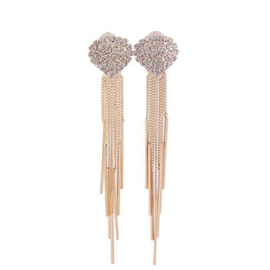 Long Tassel Rhinestone Clip on Earrings