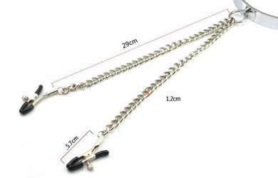 Sissy Slave Neck Collar w/ Nipple Clamps