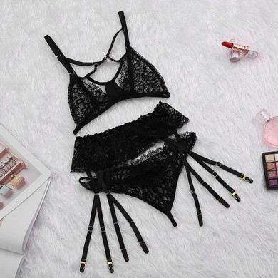 3pcs Bra G-string Garter Suit Women Sexy Lingerie Set Bandage Bra Erotic Lingeries Sets Underwear Garters Lenceria Ropa Interior