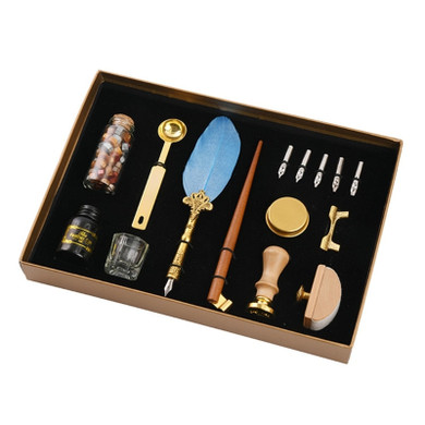 2020 New Retro Calligraphy Quill Feather Dip Pen with Nibs Wax Seal Stamp Holder Gift Box