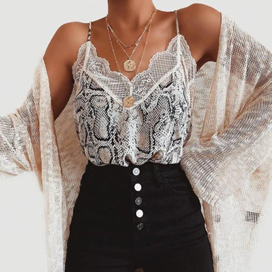 Women Lace Snake Print Crop Top Vest Ladies Sexy Summer Lace Camisole Sleeveless Tank Tops Cropped Feminino 2020 Haut Femme