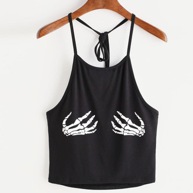 Women Camisoles Sexy Skull Palm Print Tank Top Sleeveless Summer Tops Ladies Camisole Lace Up Halter Crop Tops Cropped Feminino Women Camisoles Sexy Skull Palm Print Tank Top Sleeveless Summer Tops Ladies Camisole Lace Up Halter Crop Tops Cropped Feminino