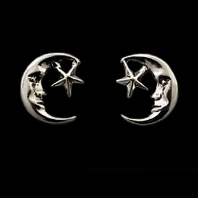 Crescent Moon & Star Stud Earrings