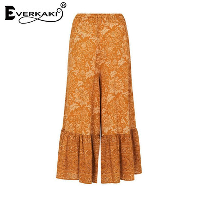 Gypsy Print Elastic Waist Sashes Loose Floral Print Boho Bohemian Pants