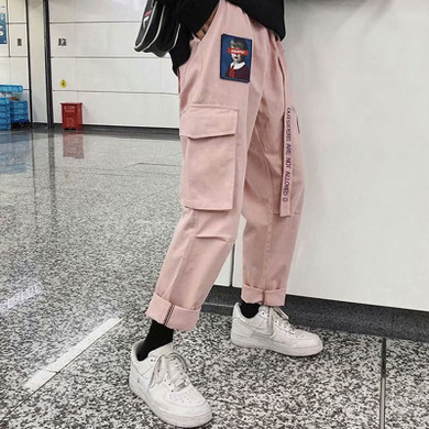 Casual All-match Loose High-Waist Pink Cargo Pants