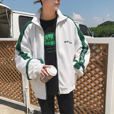 Turn-down Collar Loose Zipper Letter Printed Jackets
