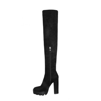 Flock Leather Over The Knee Boots