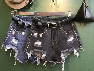 Irregular washed hole high waist loose loose wide leg Short Denim Irregular washed hole high waist loose loose wide leg Short Denim